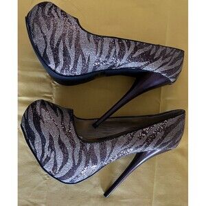 Charlotte Russe Gold Glitter Animal Print Stiletto Heels Size 7 EUC